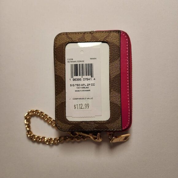 NWT Coach C0058 Zip Card Case Hot Pink Signature Cerise - Picture 2 of 4